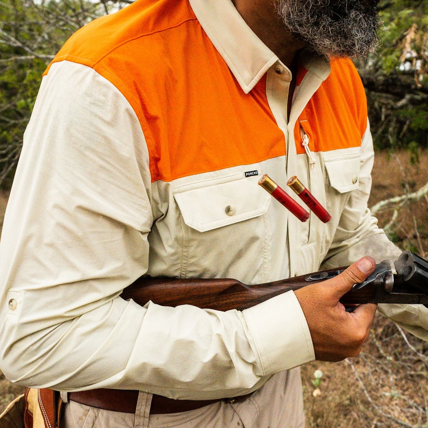 Poncho Men’s “The Hebbronville” Slim L/S Shirt - Tan with Blaze Patch
