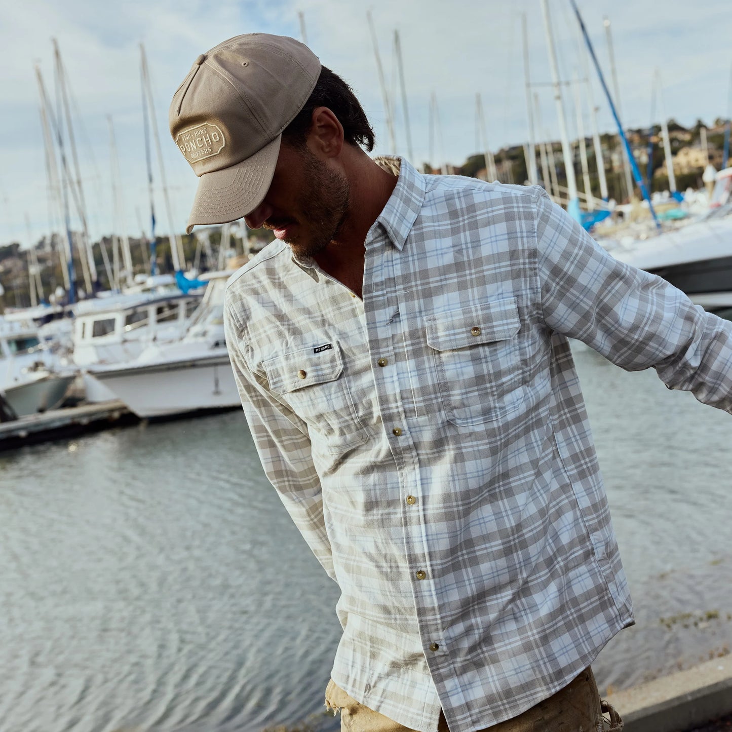 Poncho Men’s “The Snowcat” Slim Performance Flannel - White Plaid