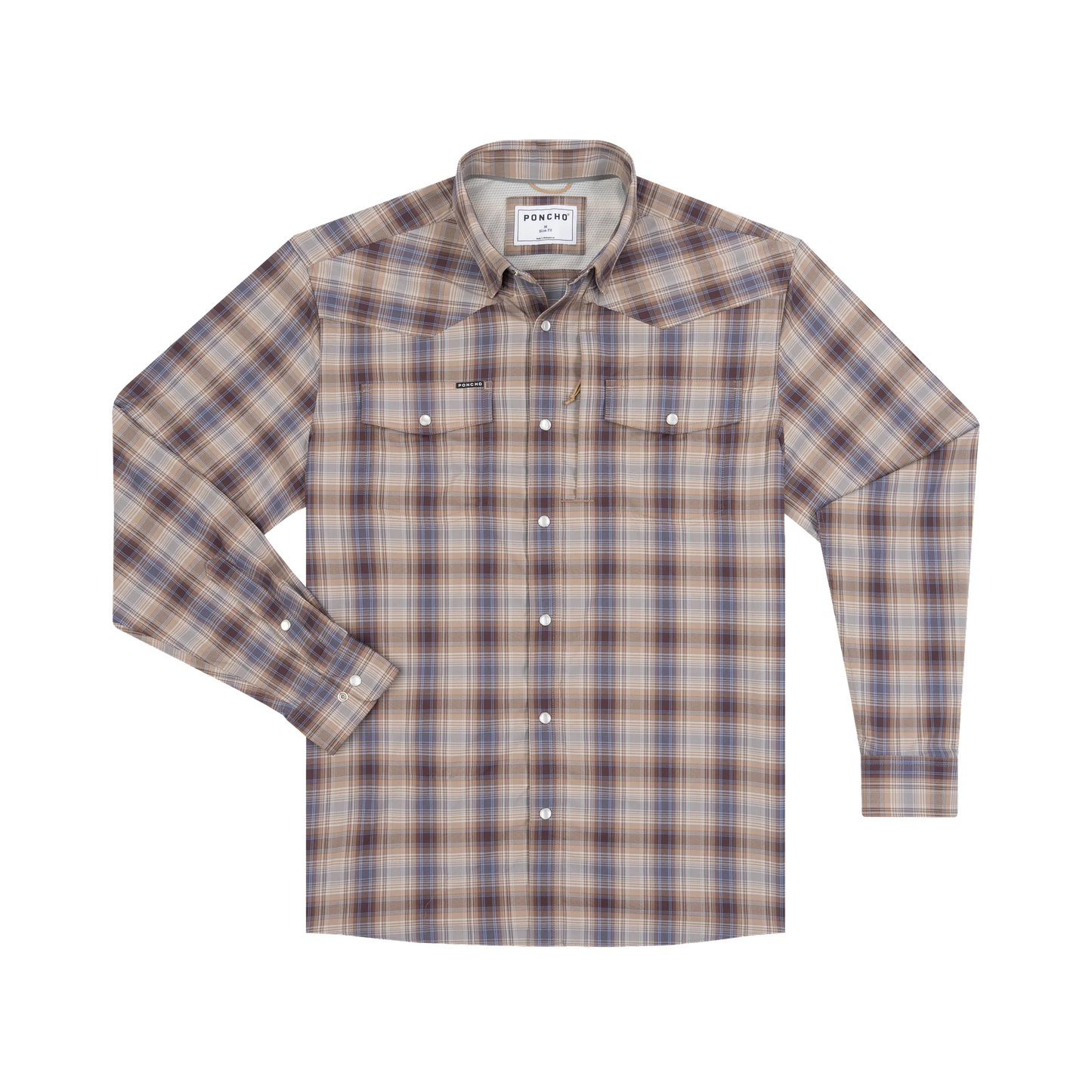 Poncho Men’s “The Muleshoe” Regular L/S Shirt - Brown & Blue Plaid