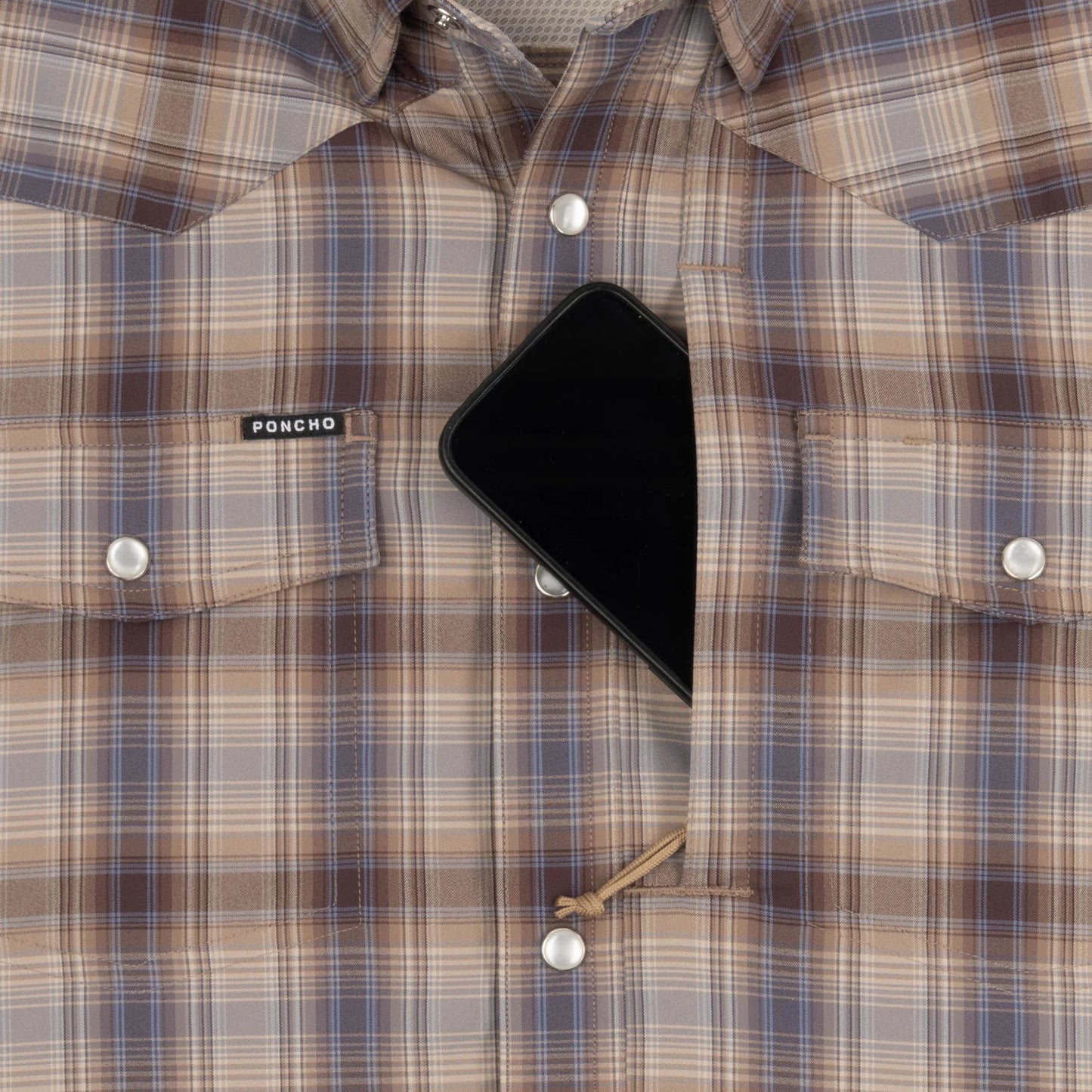 Poncho Men’s “The Muleshoe” Regular L/S Shirt - Brown & Blue Plaid