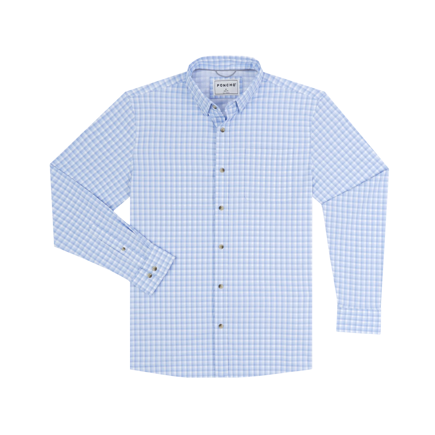 Poncho Men’s “The Kingfish” Slim L/S Shirt - Blue & White Plaid