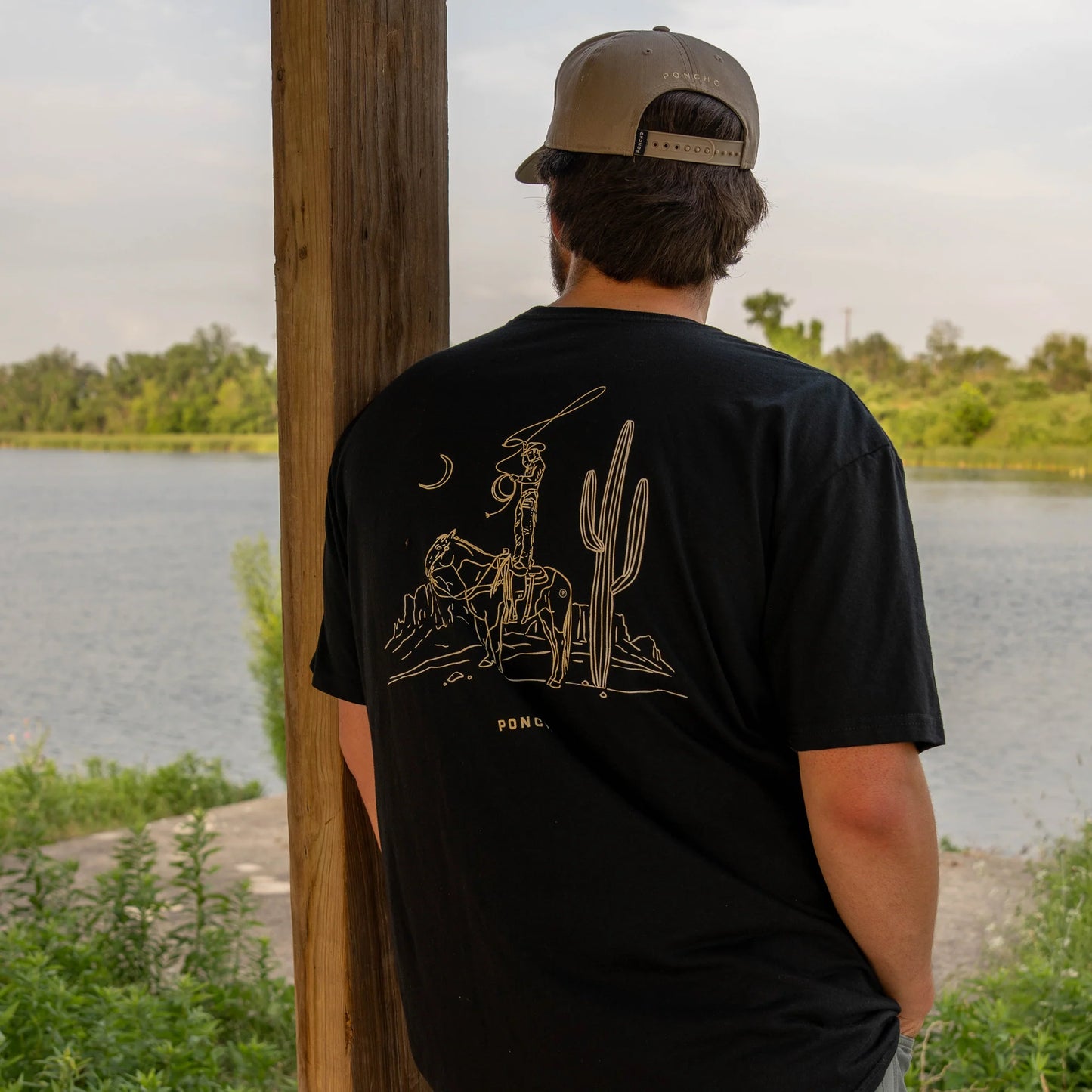 Poncho Men’s Cowboy Moon S/S T-Shirt - Black