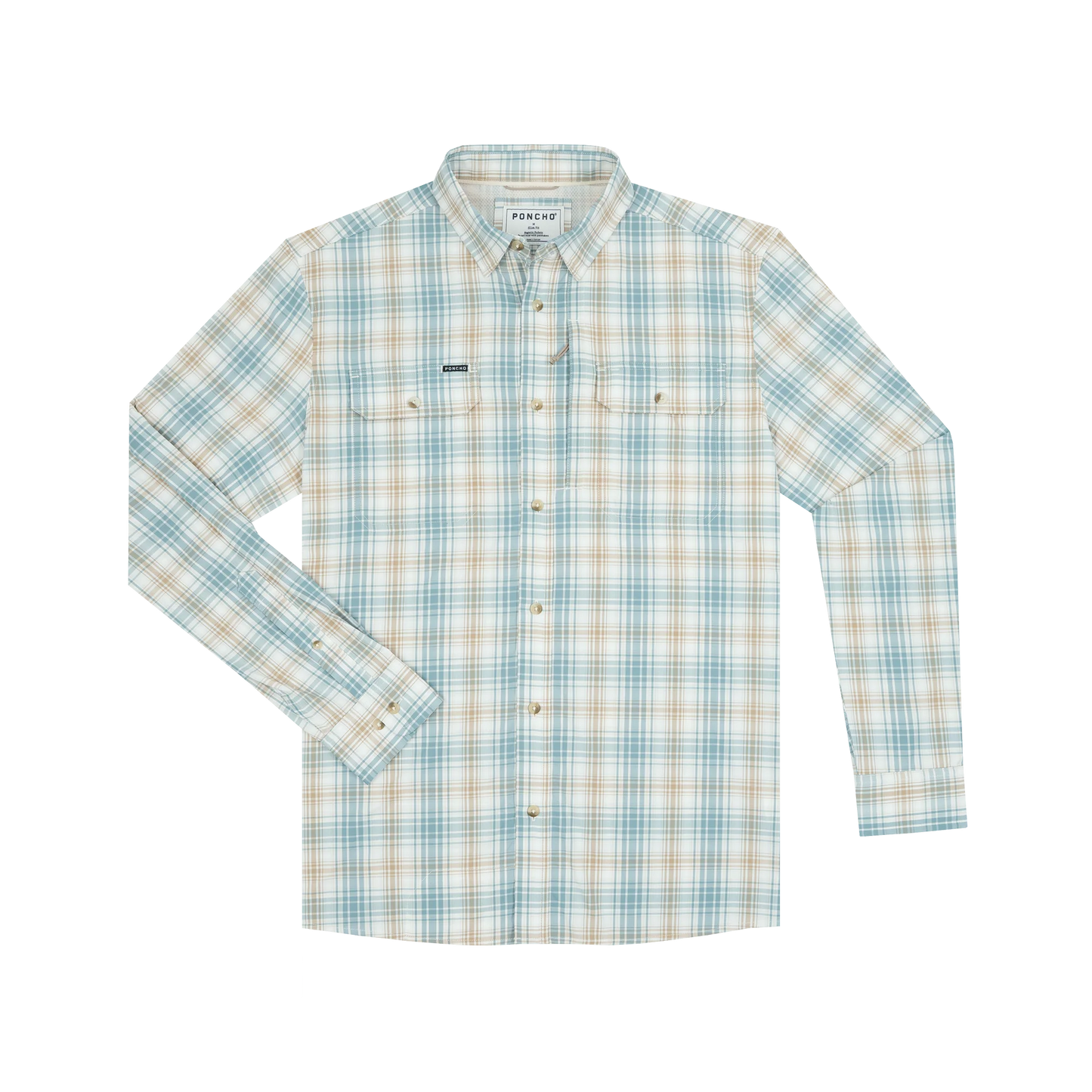 Poncho Men’s “The Nervous Water” Regular L/S Shirt - Brown & Green Plaid