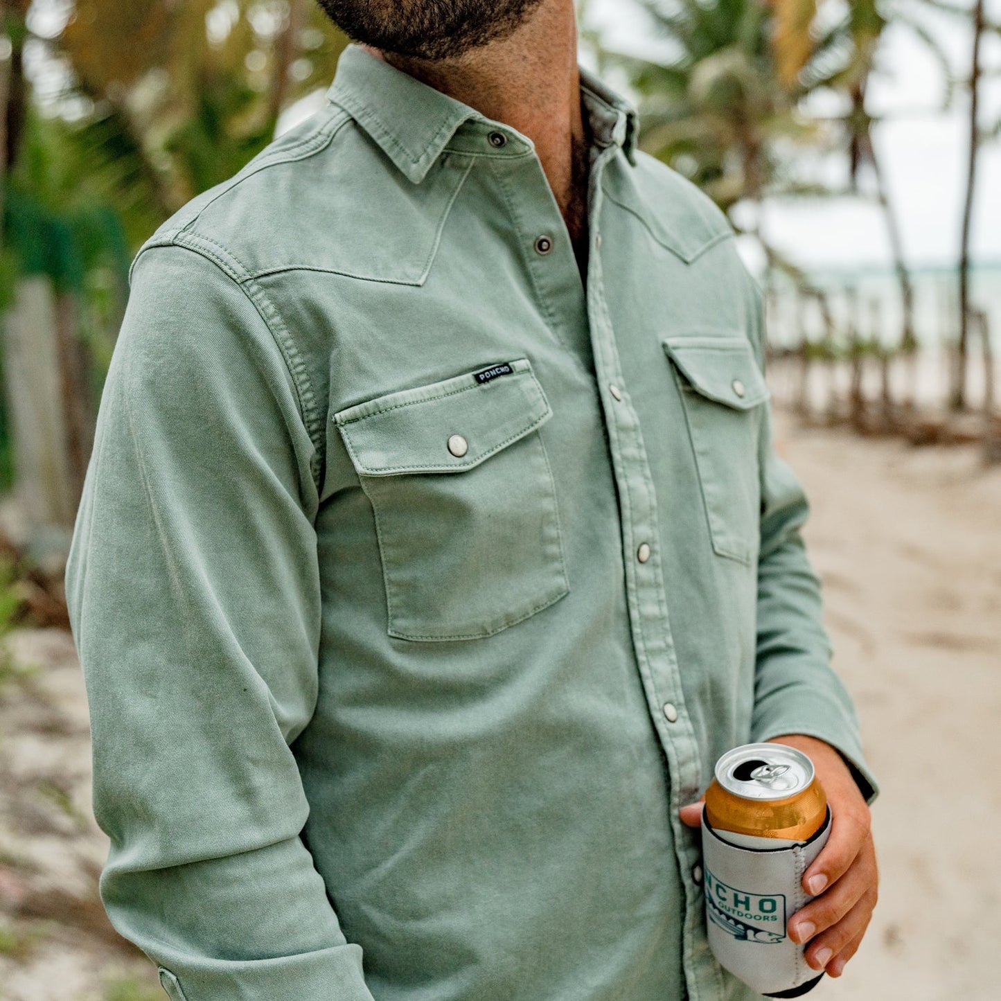 Poncho Men’s “The Ventura” Denim Regular Shirt - Sage Brush