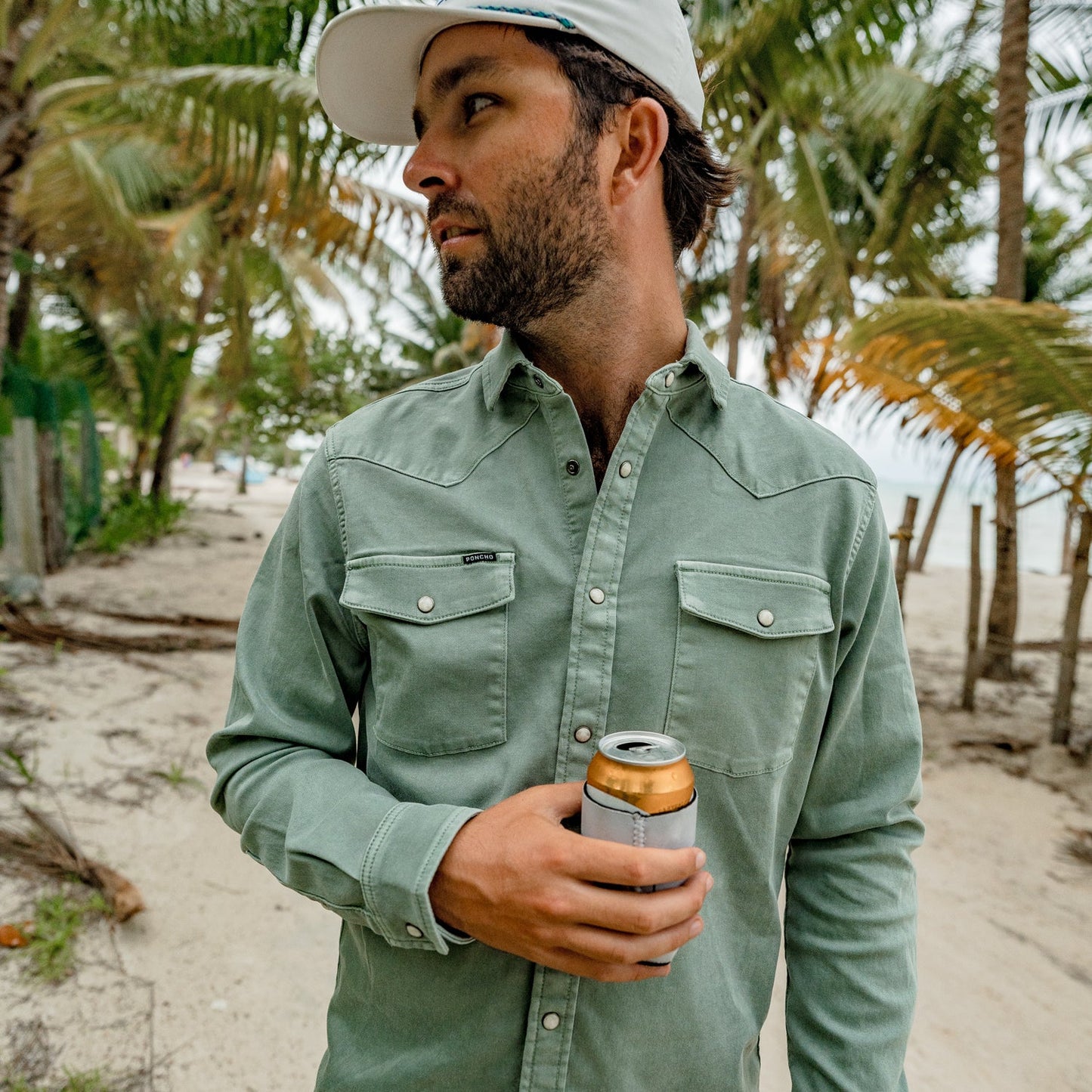 Poncho Men’s “The Ventura” Denim Regular Shirt - Sage Brush