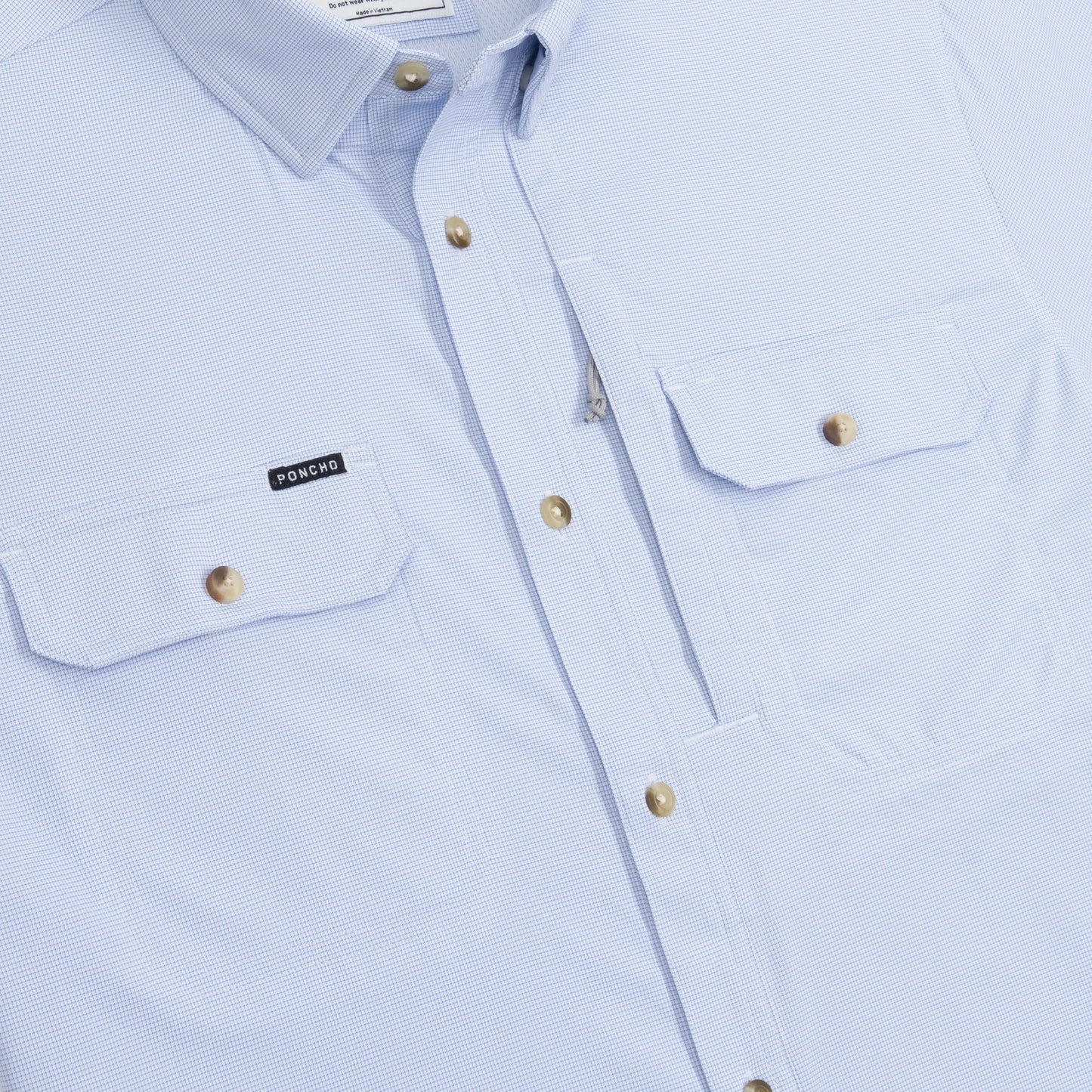 Poncho Men’s “The Bluefish” Regular L/S Shirt - Blue Micro-Check