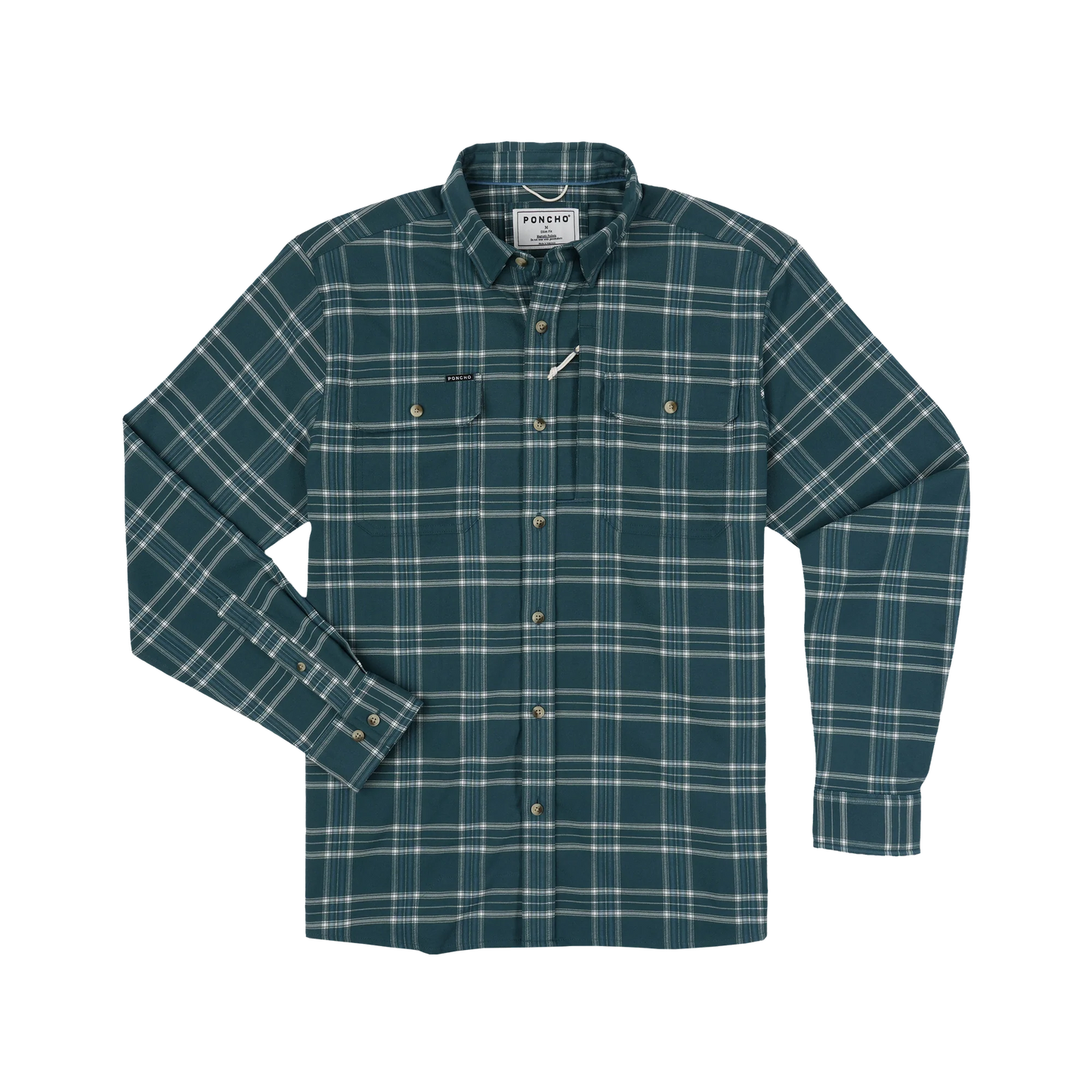 Poncho Men’s “The Codfather” Regular Performance Flannel - Teal Blue Plaid