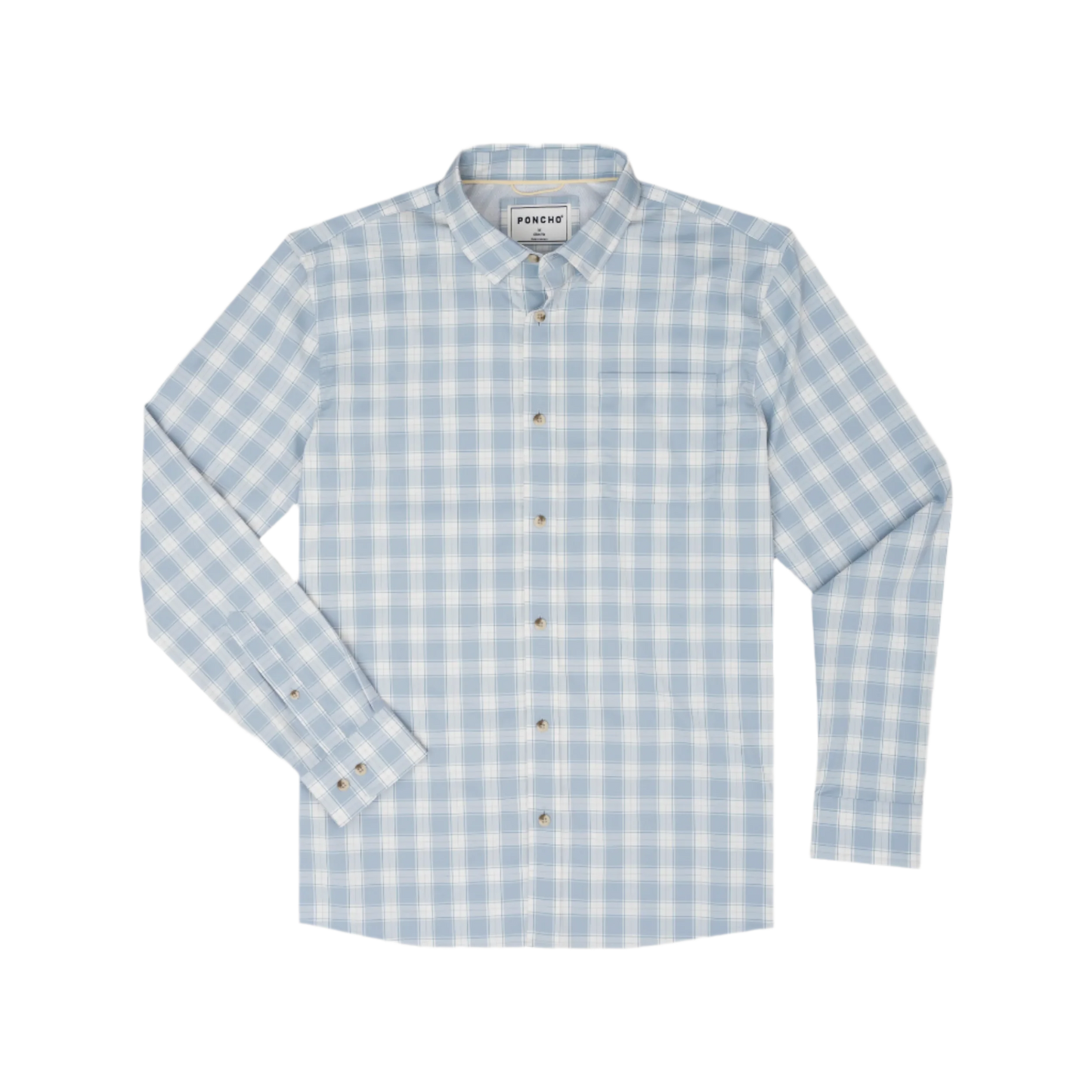 Poncho Men’s “The Lido Key” Regular L/S Shirt - Washed Blue & Grey Plaid