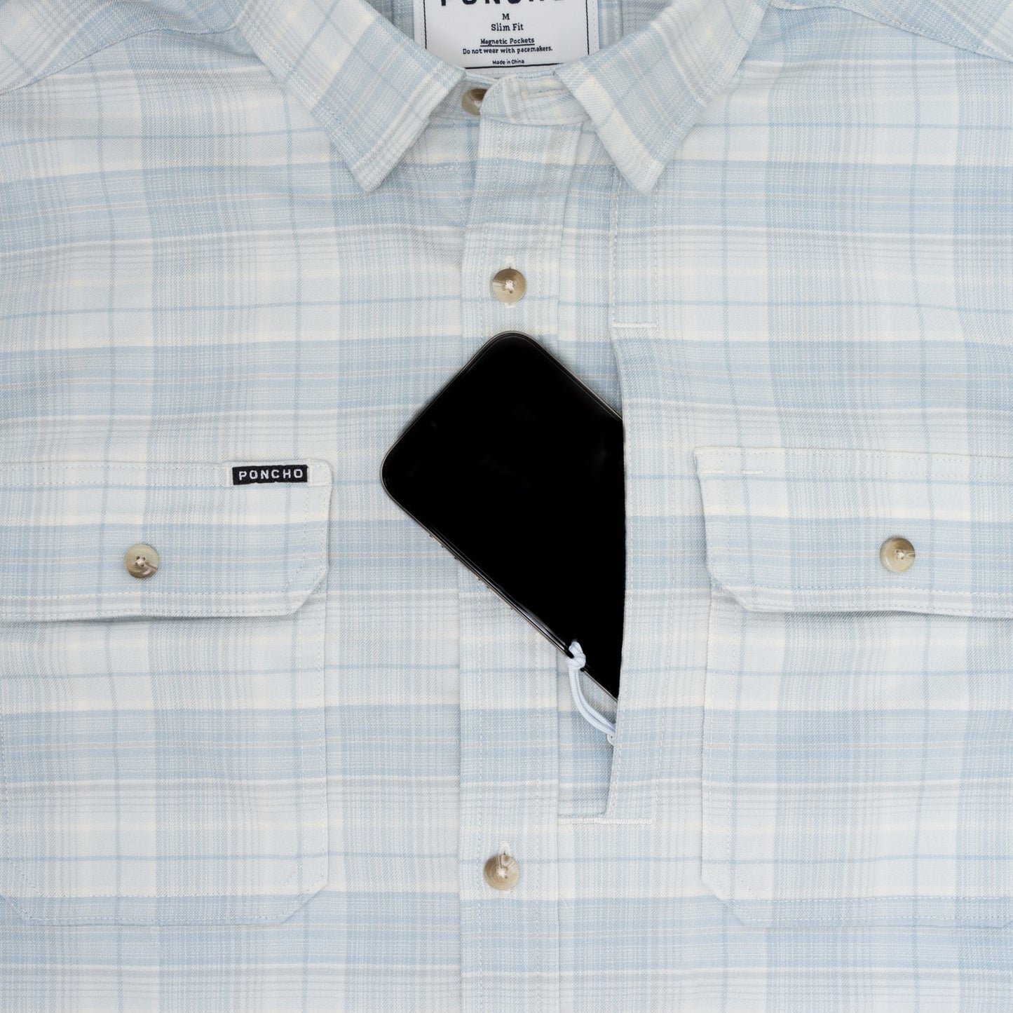 Poncho Men’s “The Hilton Head” Slim Performance Flannel - Ice Blue Plaid