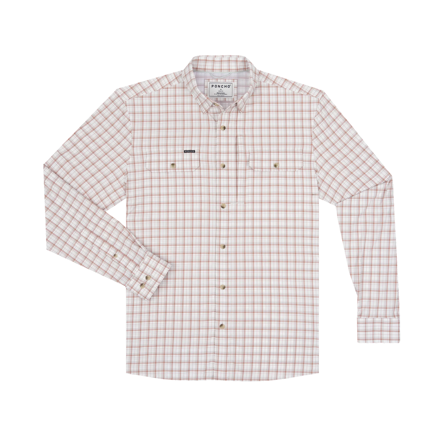 Poncho Men’s “The Long Nose Pete” Regular L/S Shirt - Maroon Aqua White Plaid