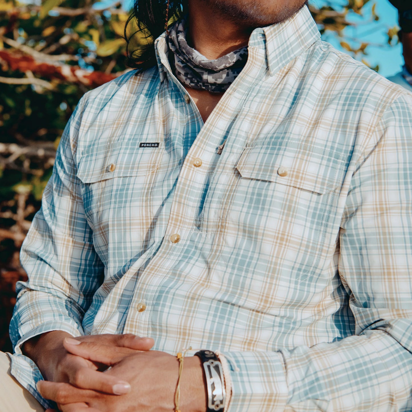 Poncho Men’s “The Nervous Water” Regular L/S Shirt - Brown & Green Plaid