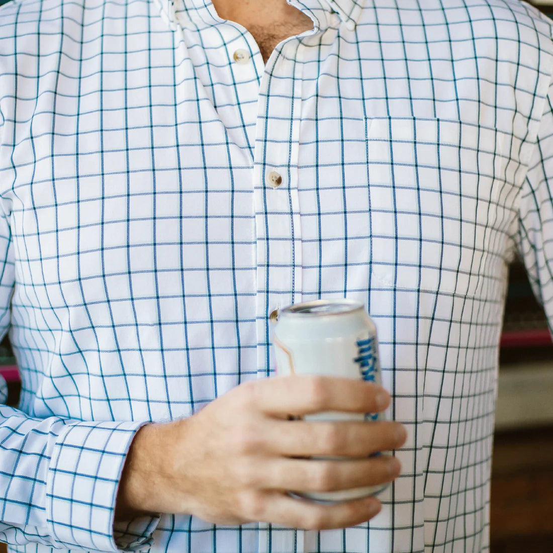 Poncho Men’s “The Abaco” Slim L/S Shirt - Double Blue Plaid