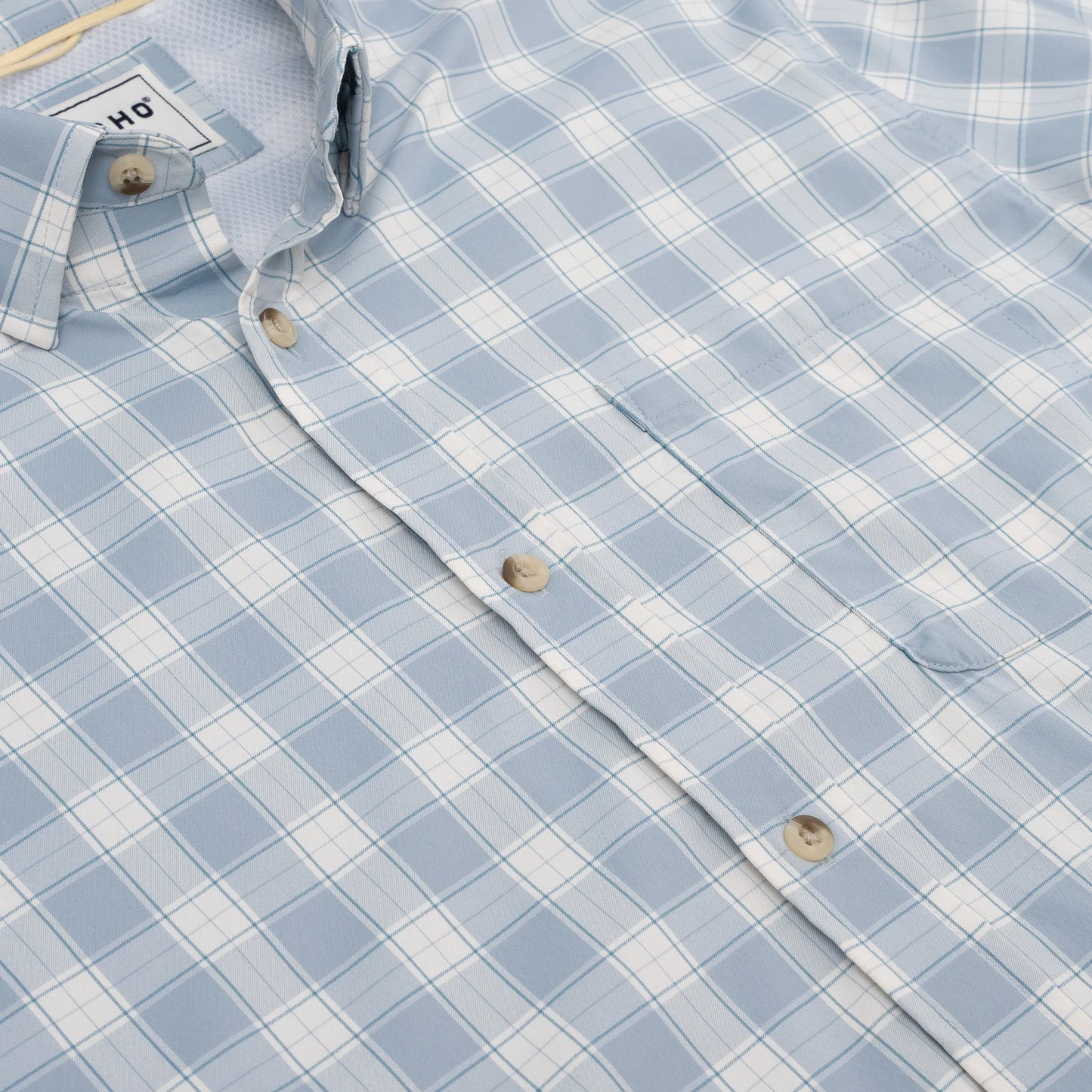 Poncho Men’s “The Lido Key” Regular L/S Shirt - Washed Blue & Grey Plaid