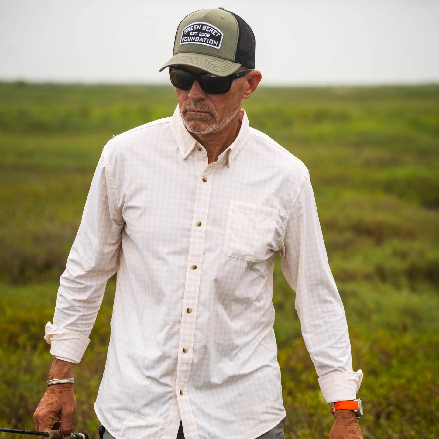Poncho Men’s “The Baja” Regular L/S Shirt - Peach Plaid