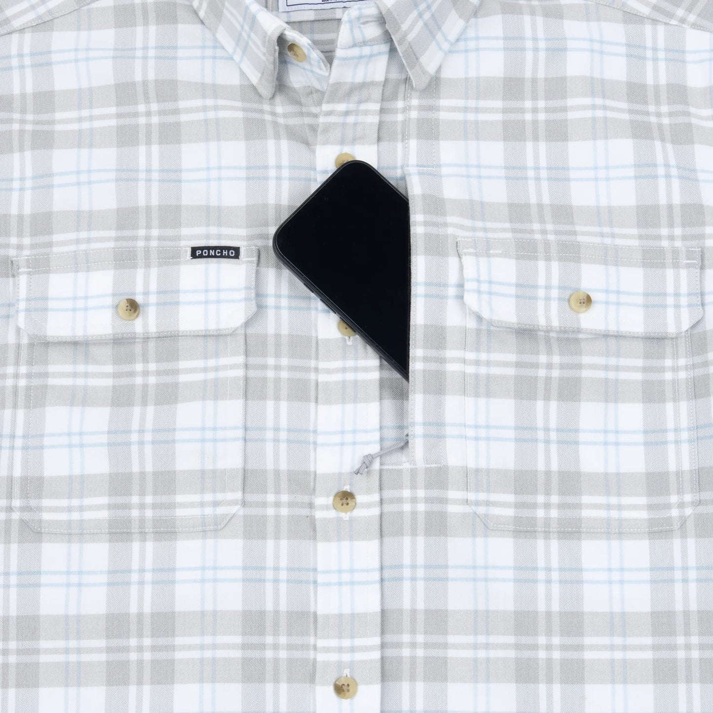 Poncho Men’s “The Snowcat” Slim Performance Flannel - White Plaid