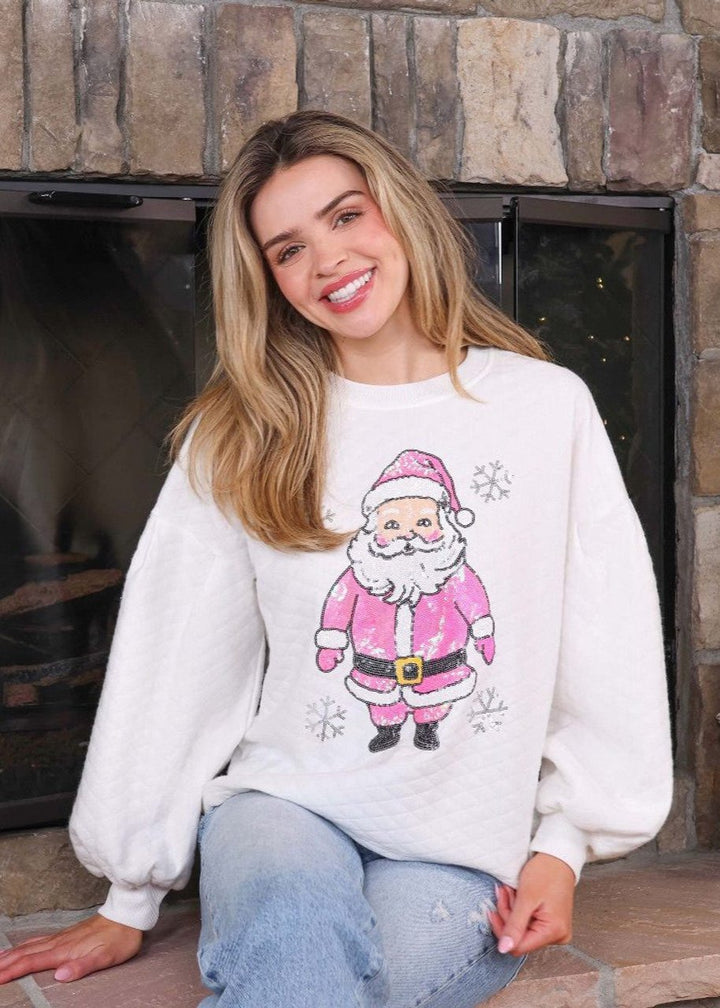 Pink Santa Snowflake Crewneck